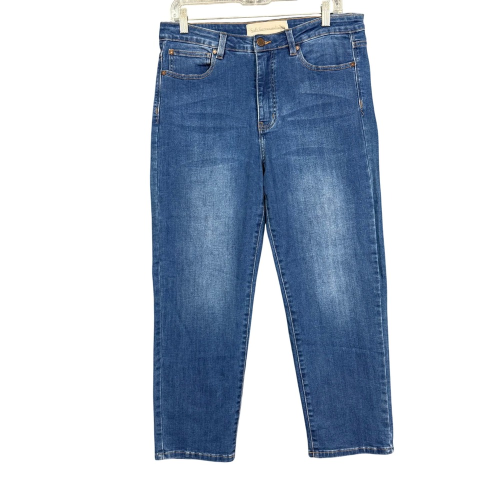 Soft Surroundings Jeans Womens 12 Blue Straight Leg Crop High Rise Stretch Denim